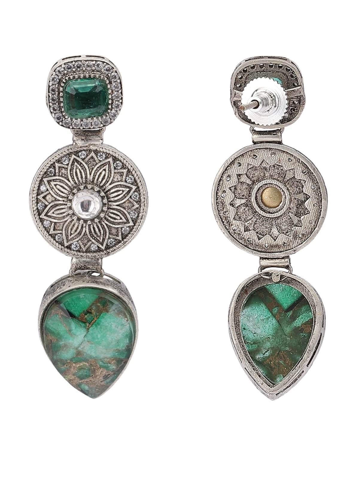 Antique Tribal-Inspired Silver Necklace Set with Gemstone Accents - Auraa Trends