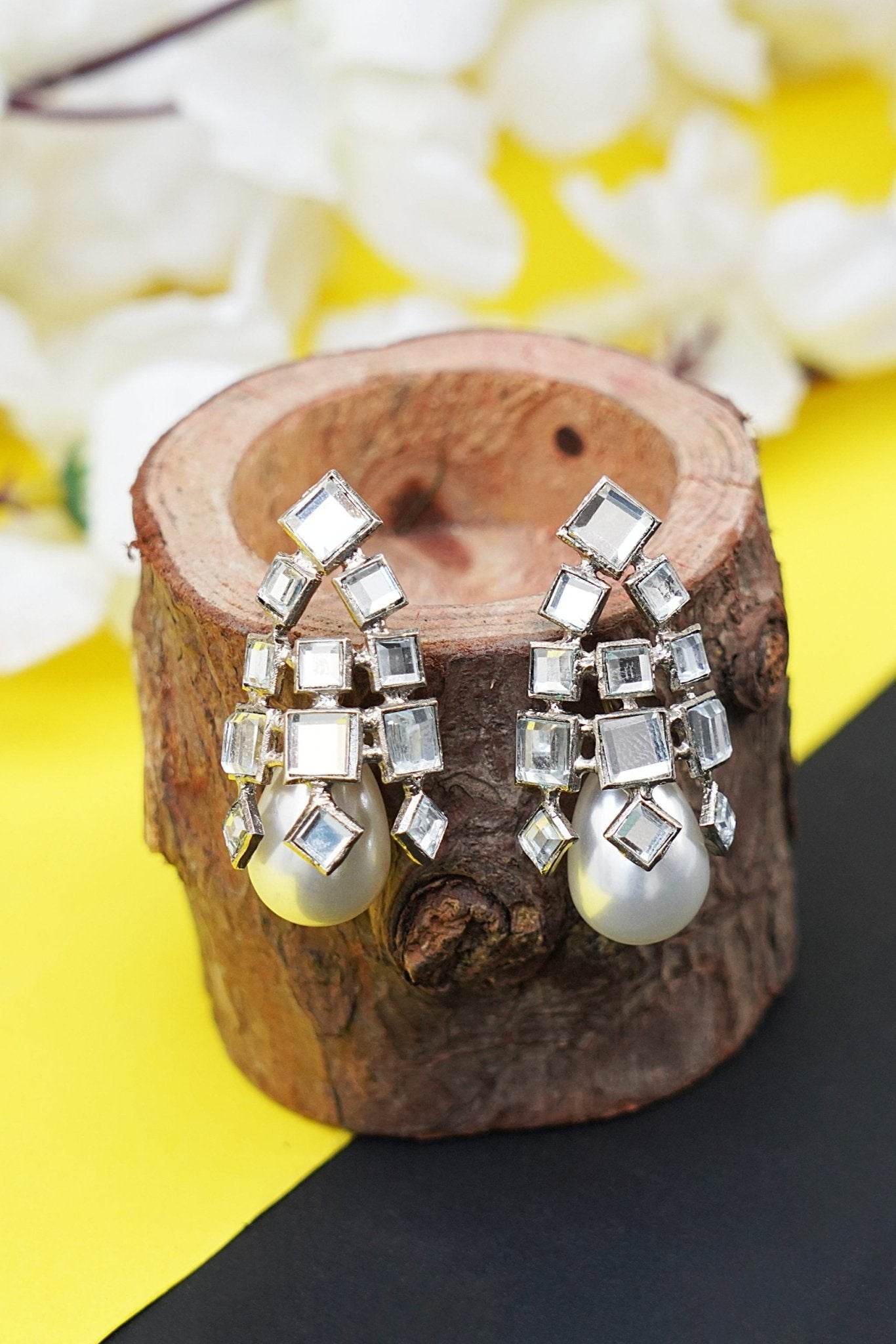 Aristocratic Gold Plated Kundan Pearl Drop Earrings - Auraa Trends