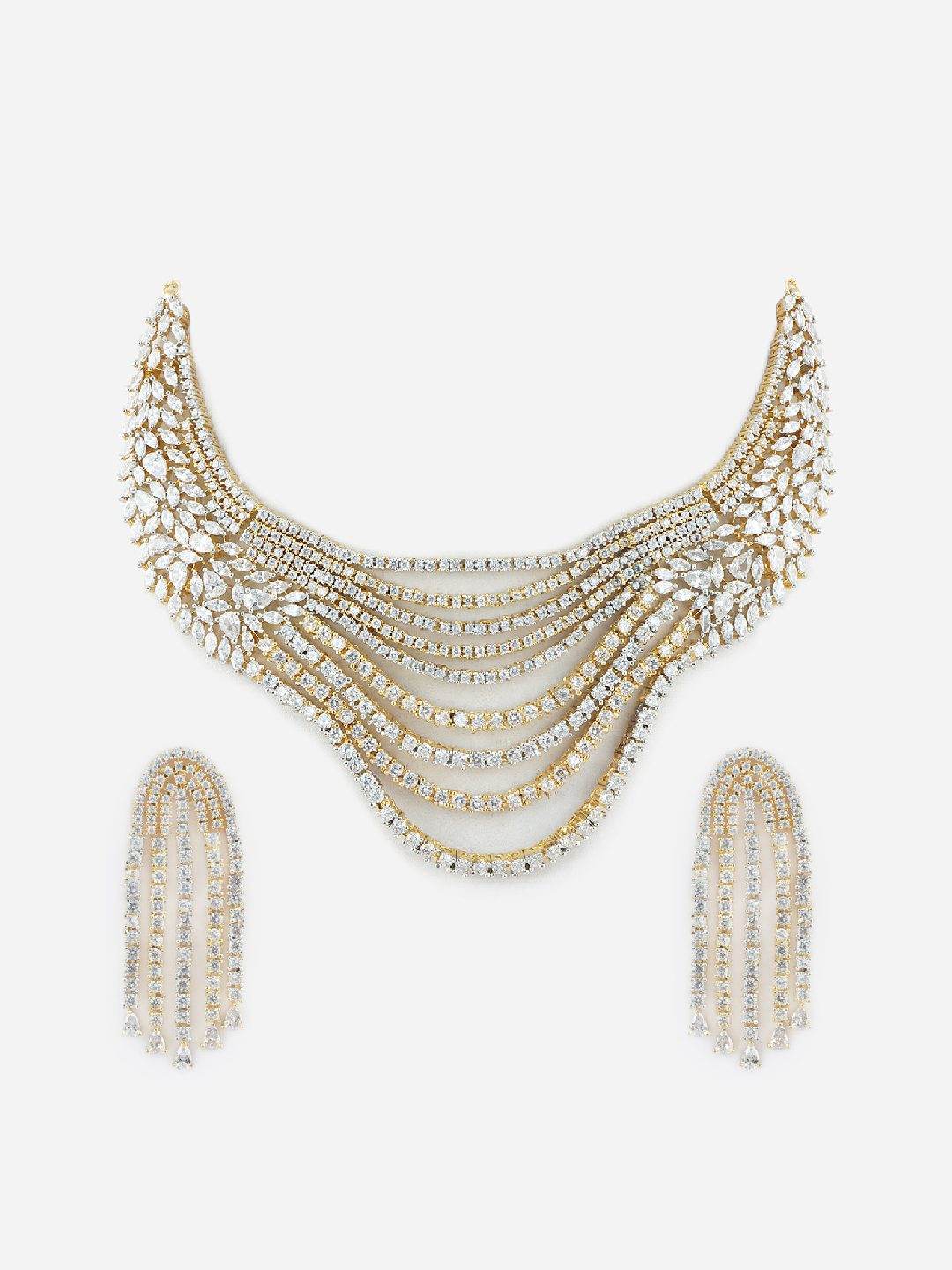 Aristocratic Rhodium Plated American Diamond Necklace Set - Auraa Trends