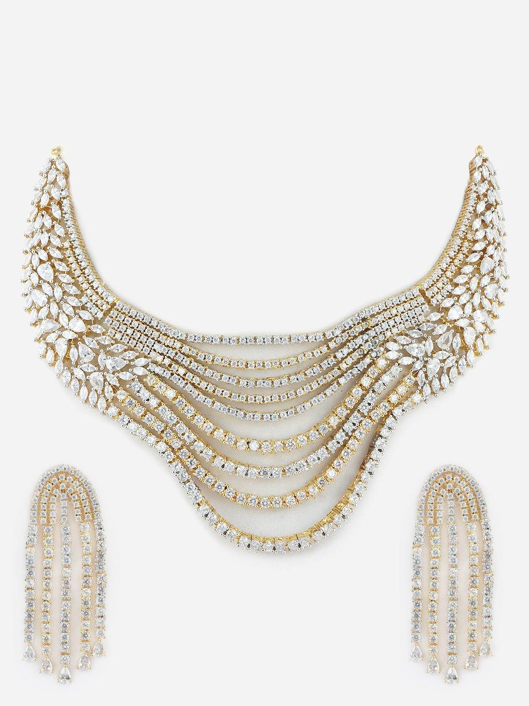 Aristocratic Rhodium Plated American Diamond Necklace Set - Auraa Trends