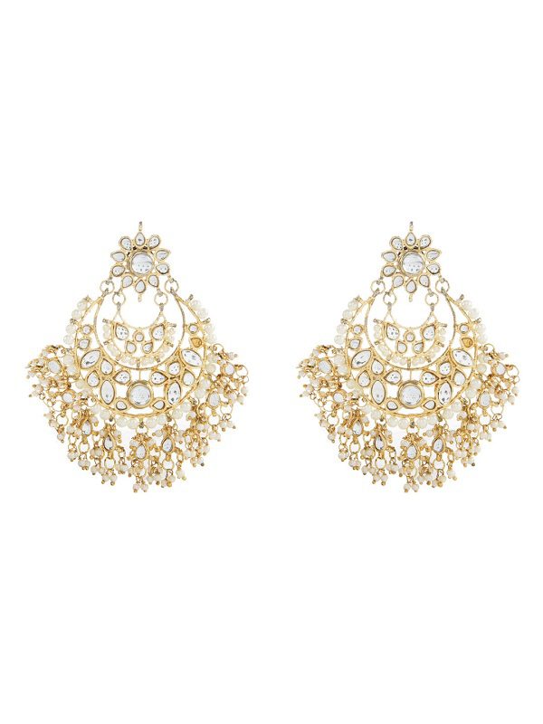 Delicate Kundan Chaandbali Earring With Pearl Drops