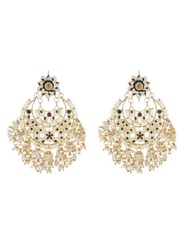 Delicate Kundan Chaandbali Earring With Pearl Drops