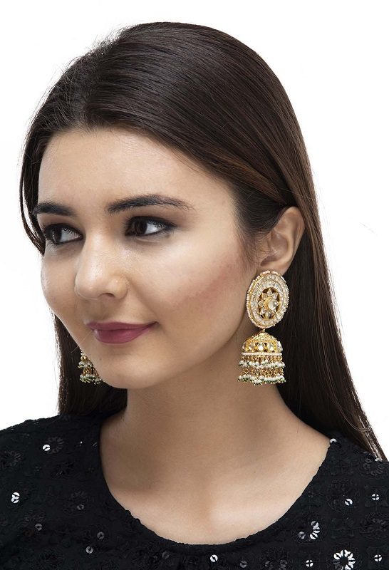 Moissanite Kundan Jhumka Earrings