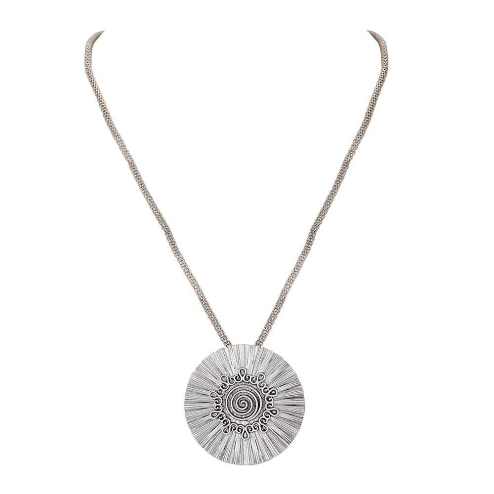 Aviana Oxidized Silver Tribal Sun Pendant Necklace - Auraa Trends