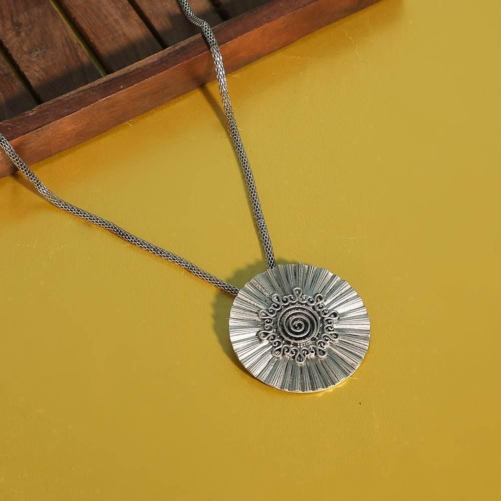 Aviana Oxidized Silver Tribal Sun Pendant Necklace - Auraa Trends
