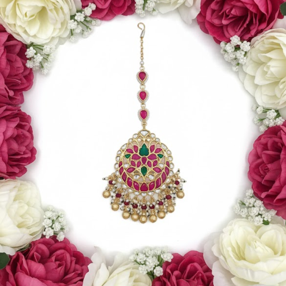 "Elegant Traditional Kundan Necklace with Ruby, Emerald, and Pearls for Women"