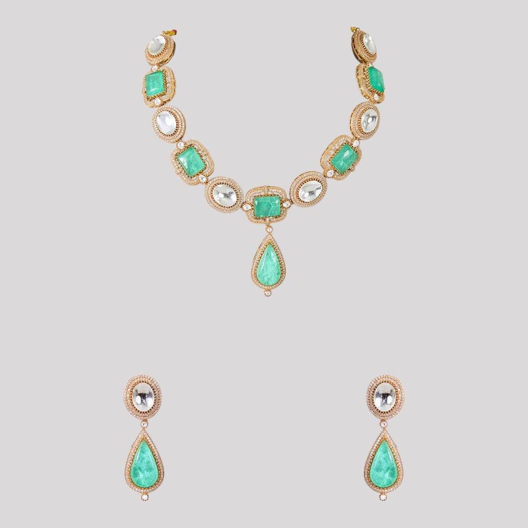 Mint Green Kundan Necklace Set for Women - Auraa Trends