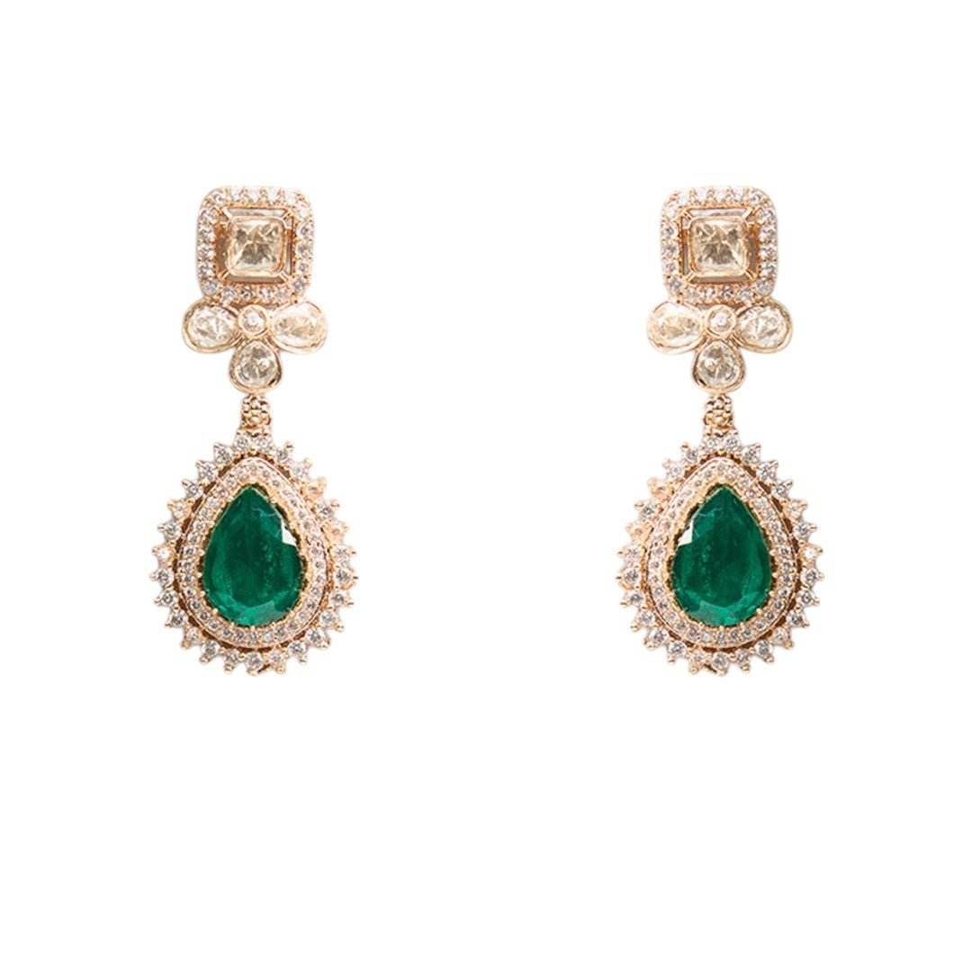 Beautiful Emerald Drop Kundan Earrings – Gold Plated Statement Jewelry - Auraa Trends