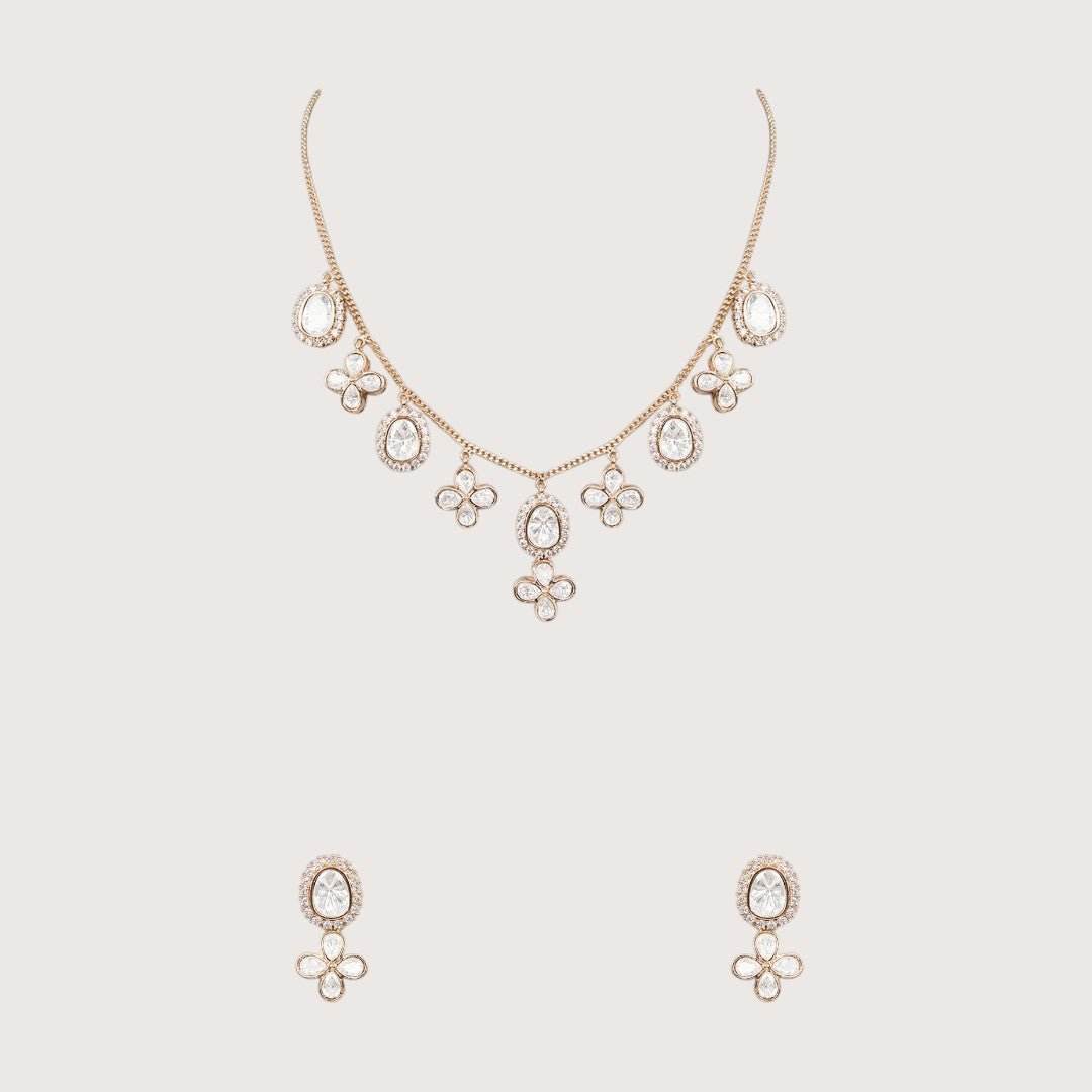 Beautiful Floral Kundan Necklace Set with Drop Accents - Auraa Trends