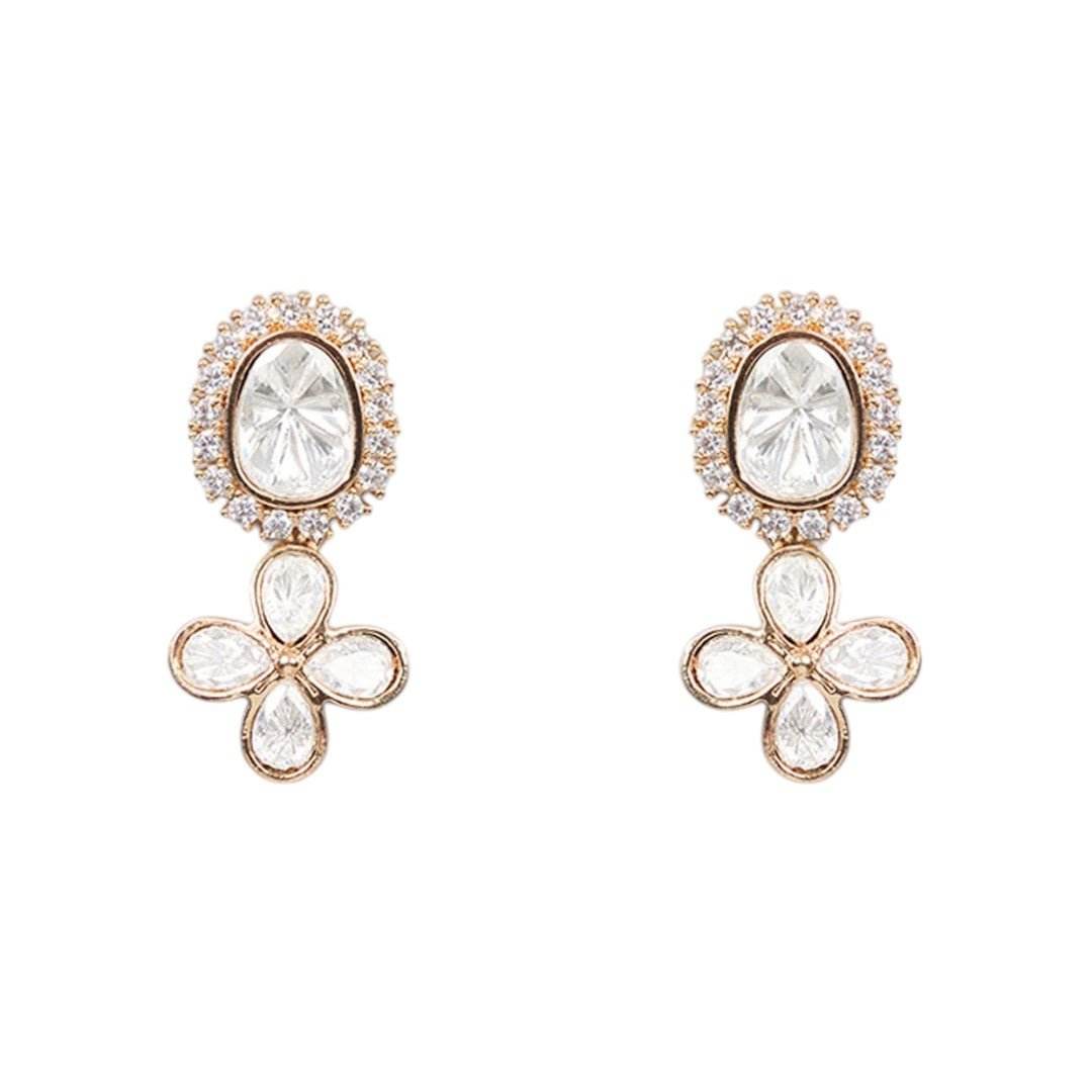 Beautiful Floral Kundan Necklace Set with Drop Accents - Auraa Trends