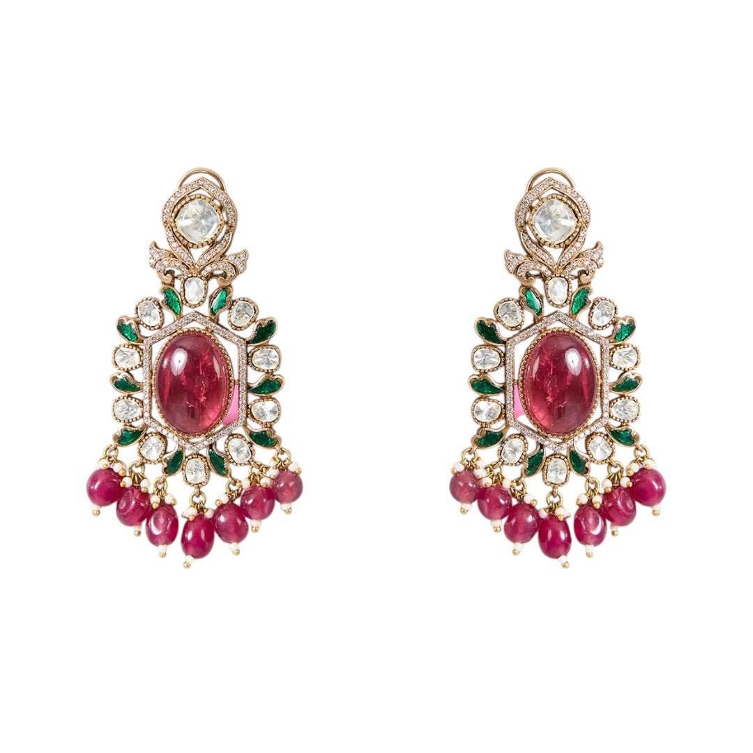 Beautiful Ruby Kundan Necklace Set with Designer Stud Earrings and Pearl Embellishments - Auraa Trends