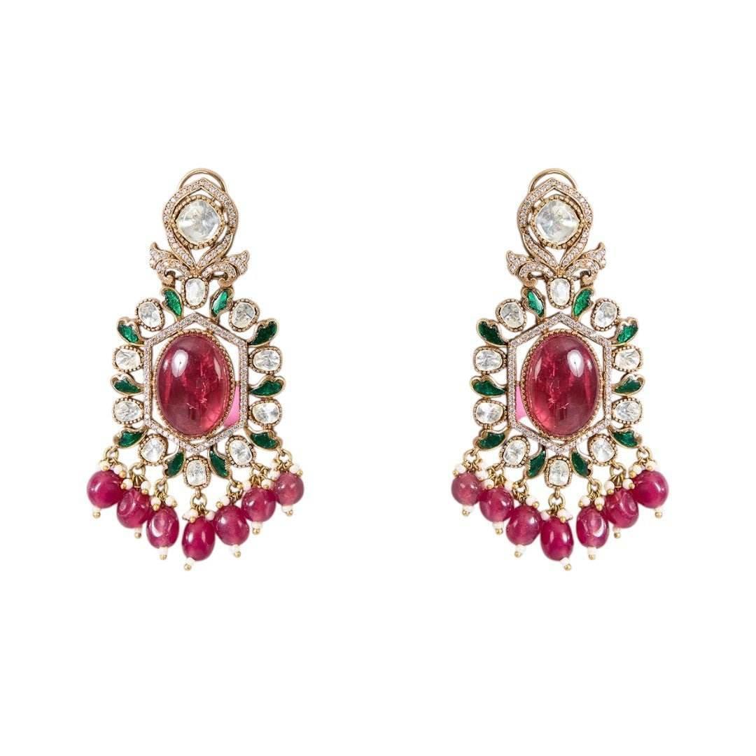 Beautiful Ruby Kundan Necklace Set with Designer Stud Earrings and Pearl Embellishments - Auraa Trends