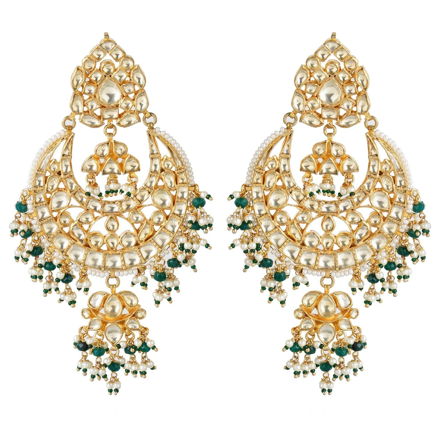 Bedazzling Kundan Chandbaali Earrings - Auraa Trends