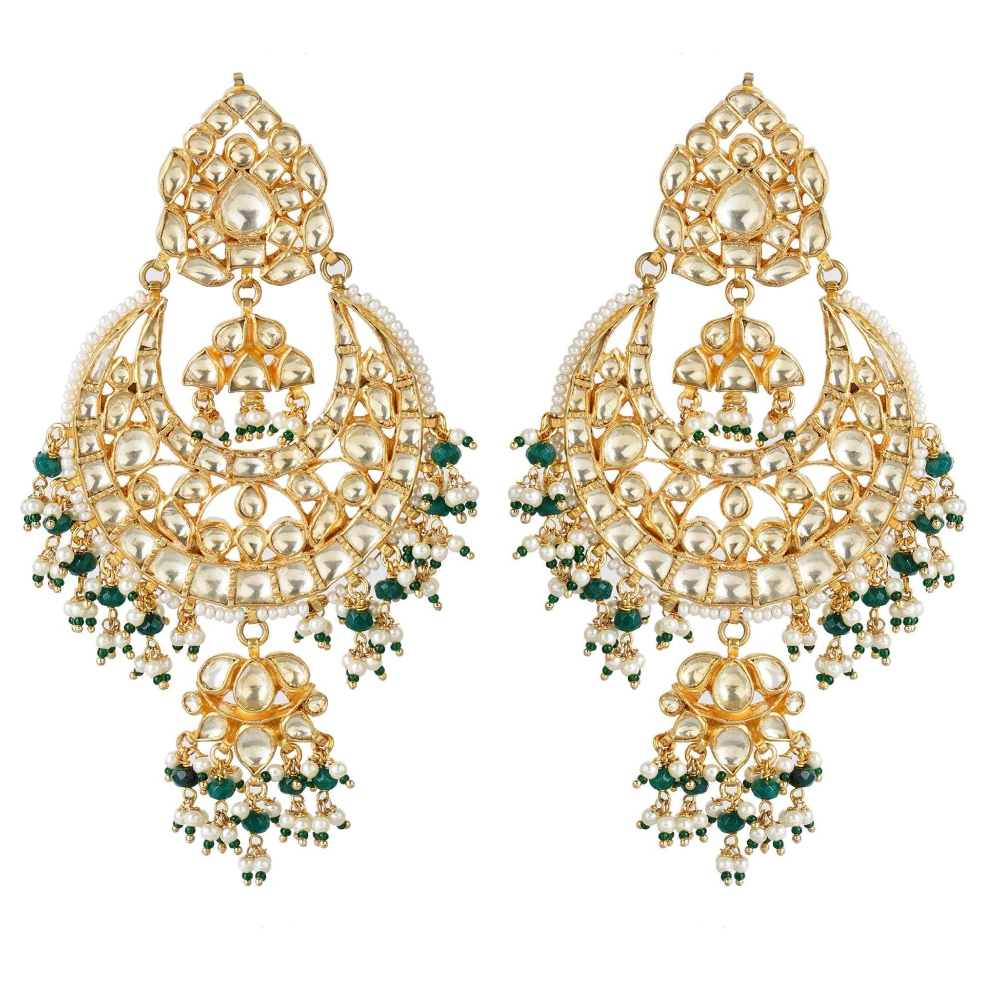 Bedazzling Kundan Chandbaali Earrings - Auraa Trends
