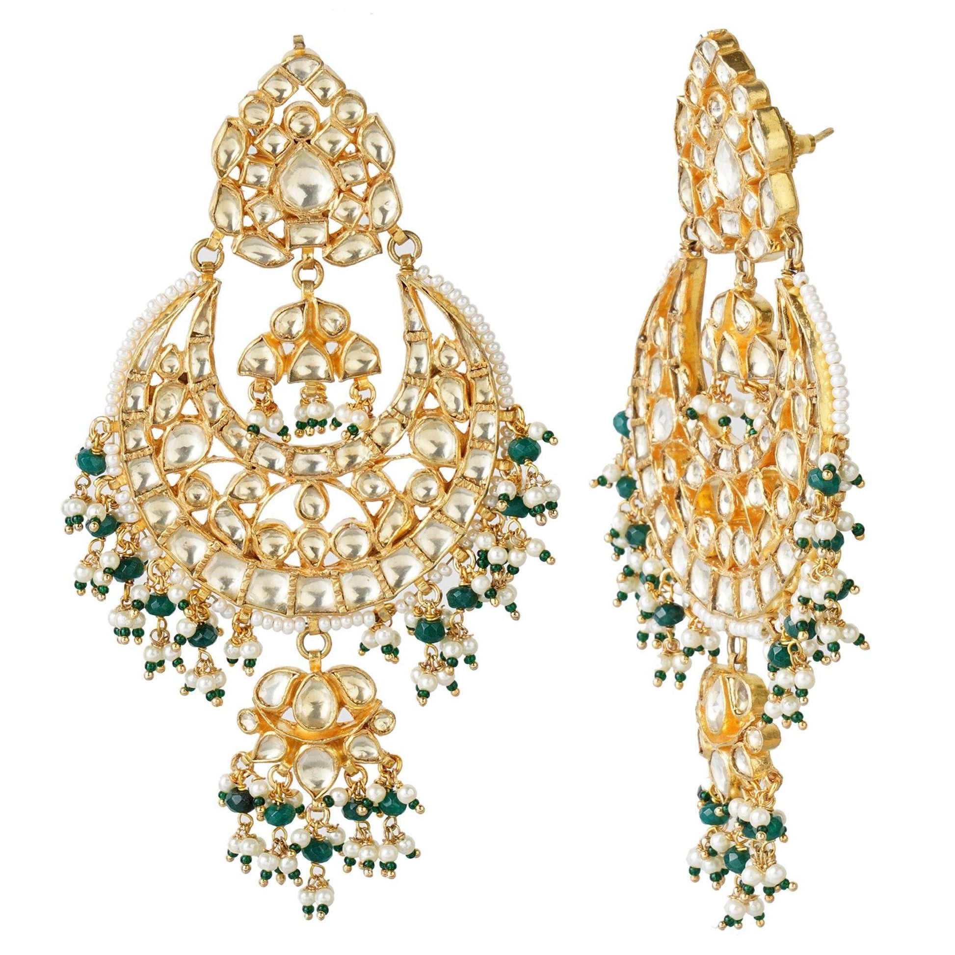 Bedazzling Kundan Chandbaali Earrings - Auraa Trends