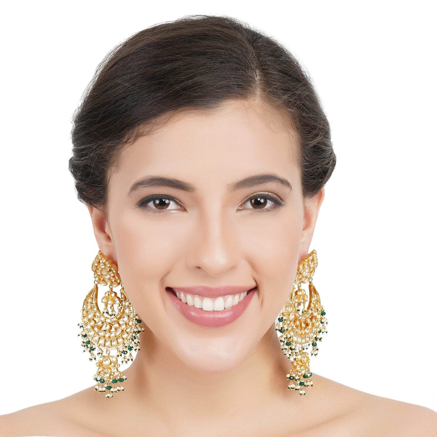 Bedazzling Kundan Chandbaali Earrings - Auraa Trends