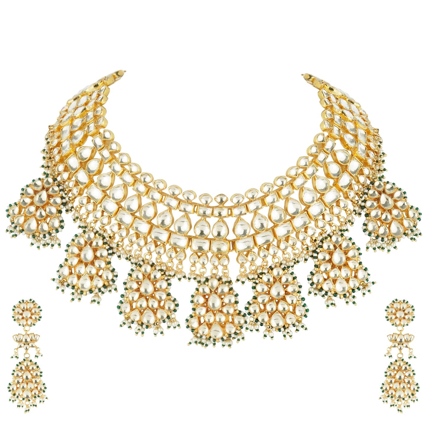 Bedazzling Kundan Necklace Set. Meticulously crafted with gold plating - Auraa Trends - Necklaces -