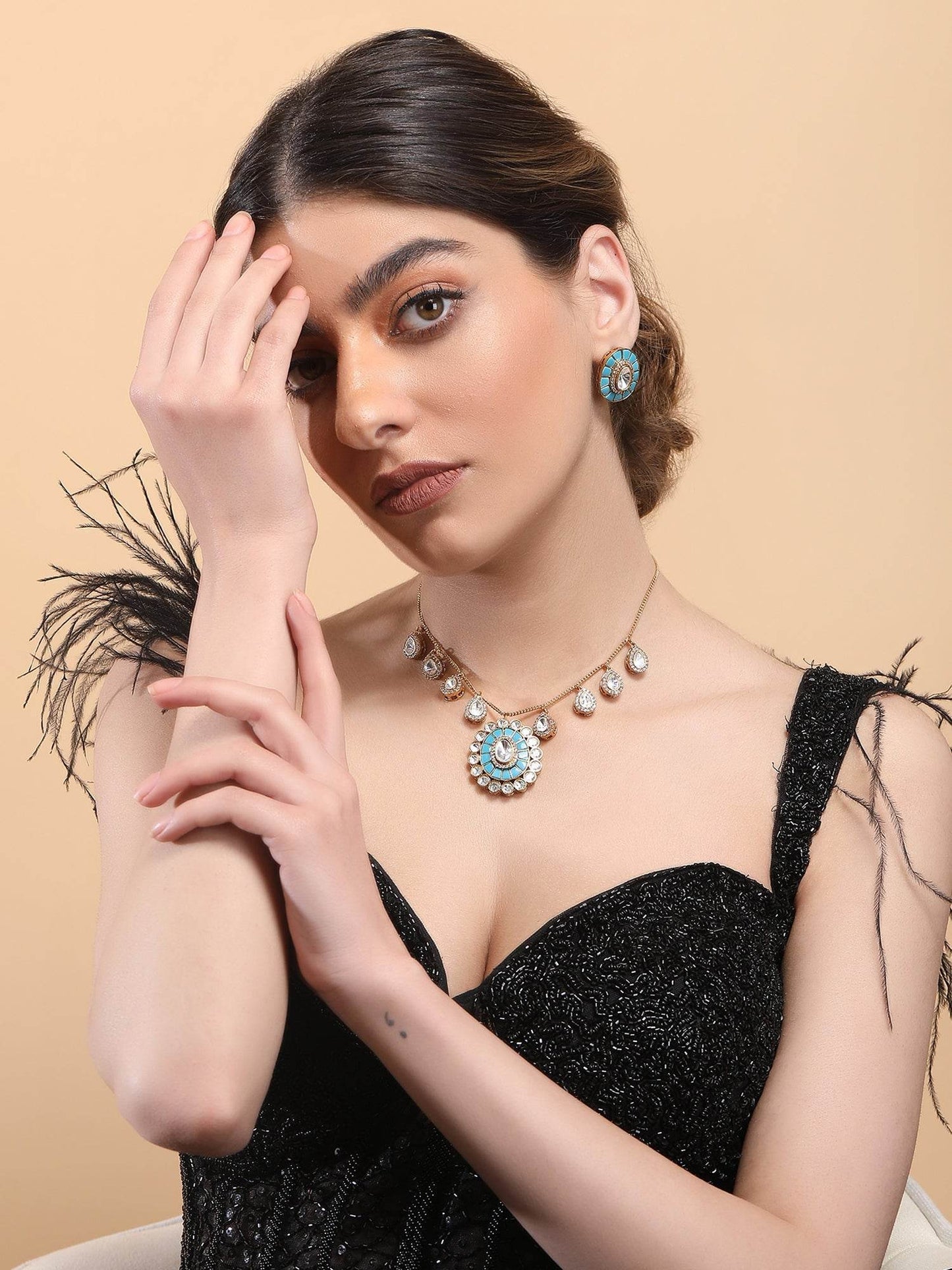 Blue Kundan Polki Necklace - Auraa Trends
