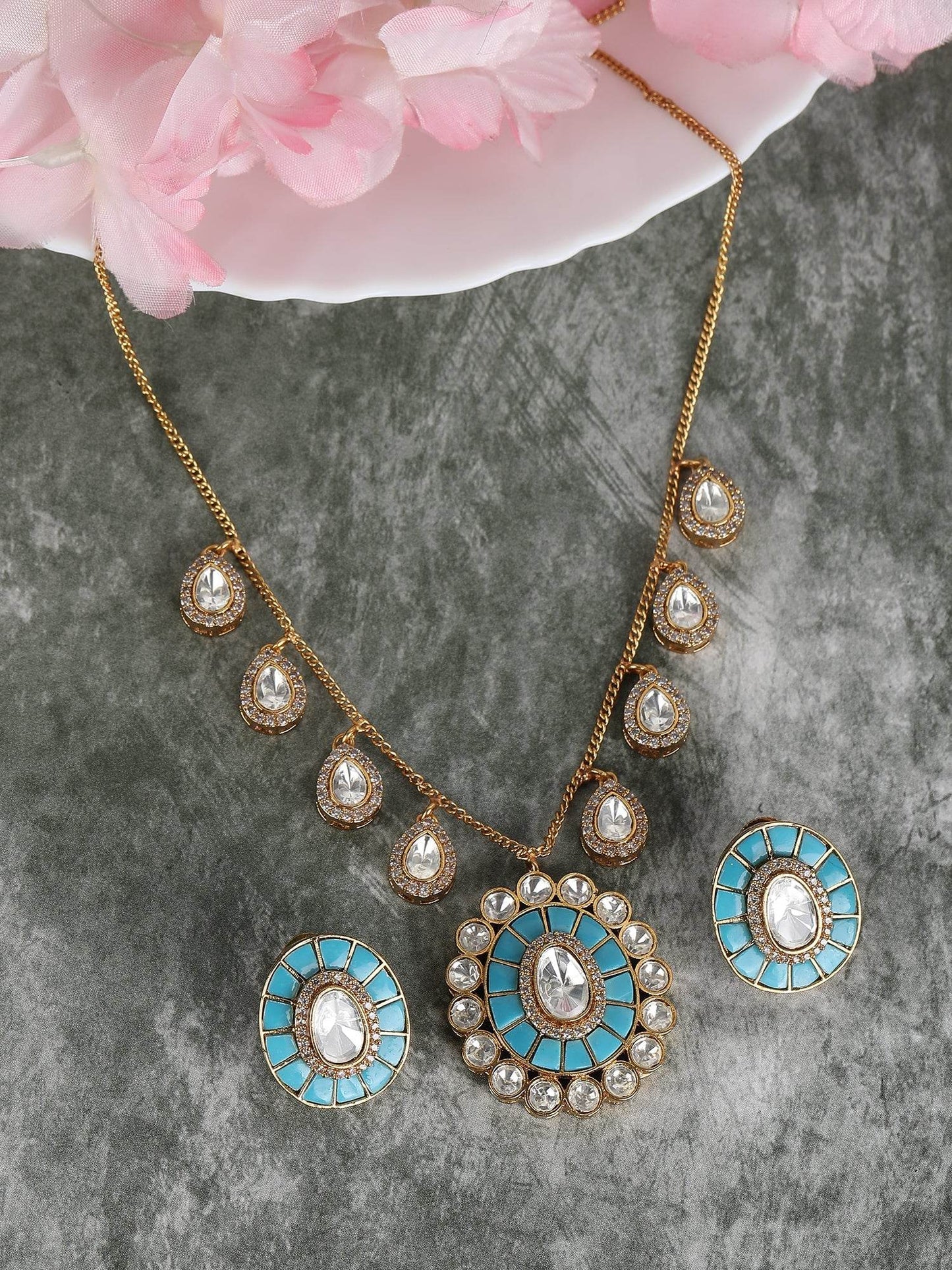 Blue Kundan Polki Necklace - Auraa Trends