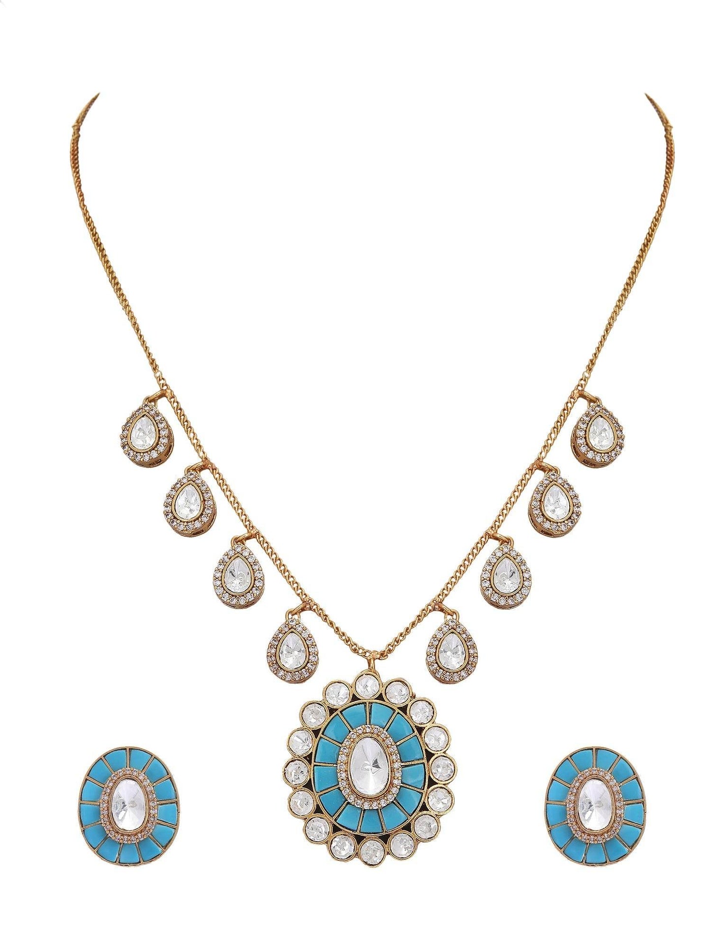 Blue Kundan Polki Necklace - Auraa Trends