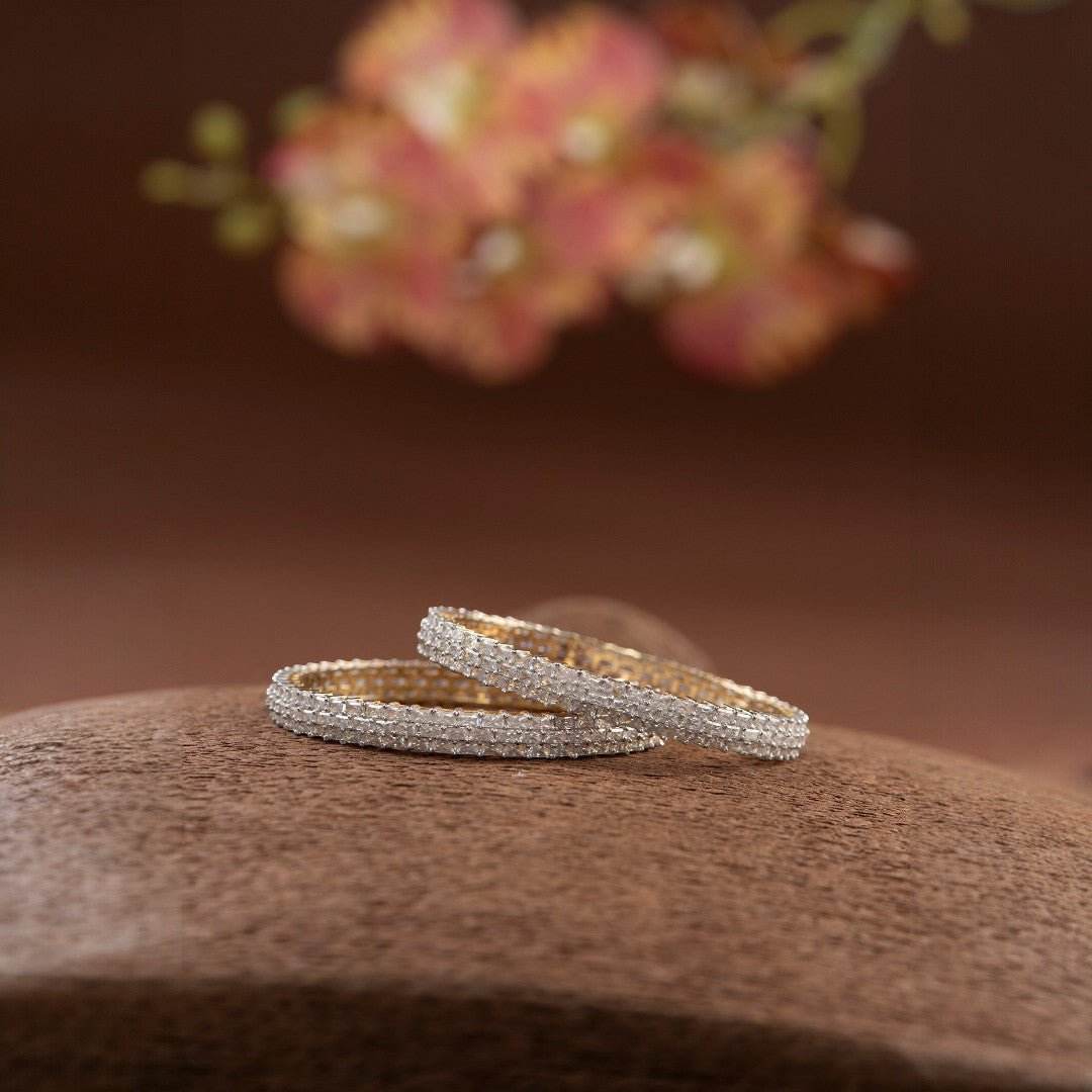 Bold Square-Cut American Diamond Bangles – Luxe Modern Pair - Auraa Trends