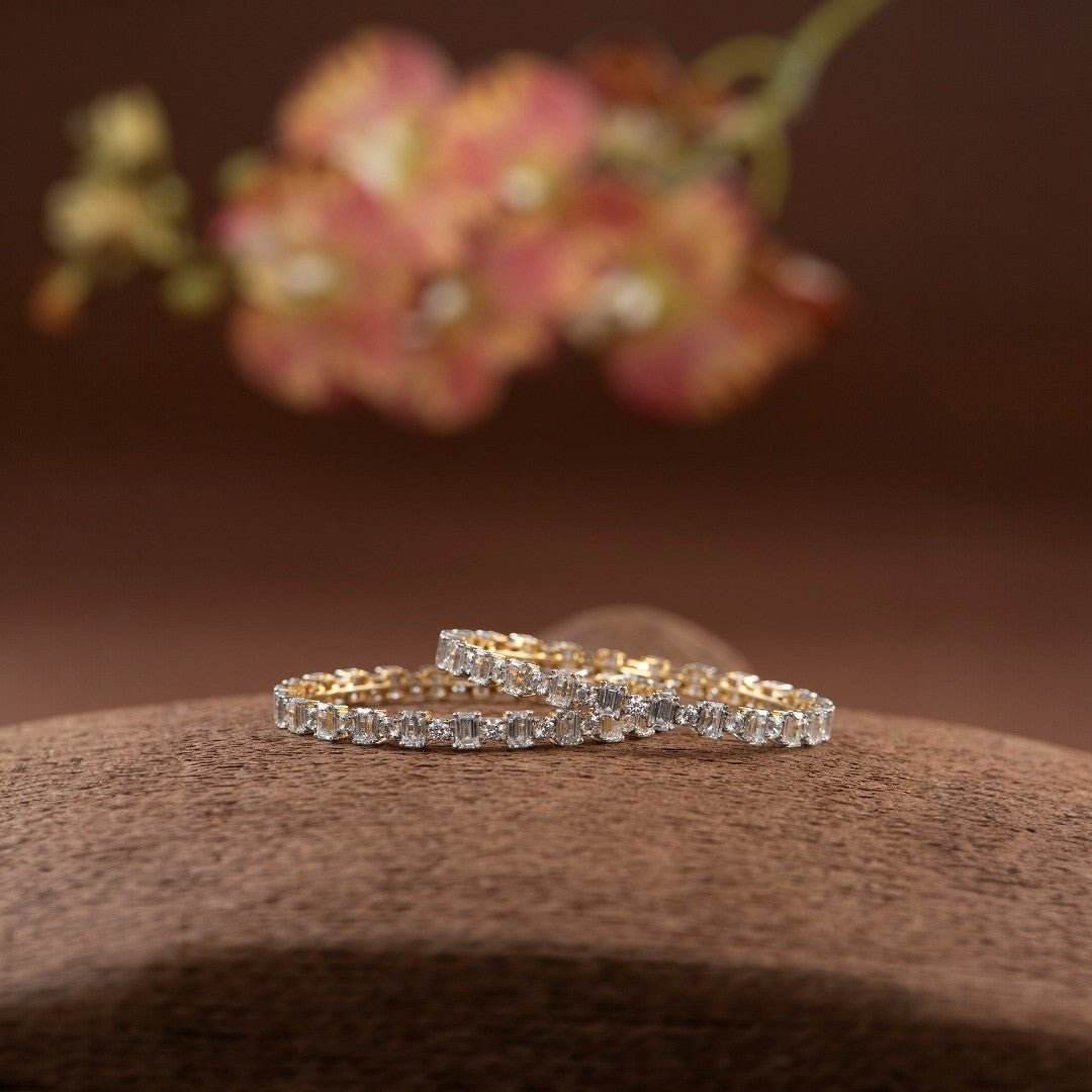 Bold Square-Cut American Diamond Bangles – Luxe Modern Pair - Auraa Trends