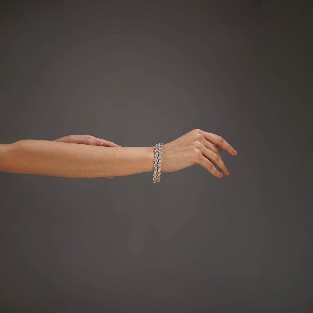 Bold Square-Cut American Diamond Bangles – Luxe Modern Pair - Auraa Trends