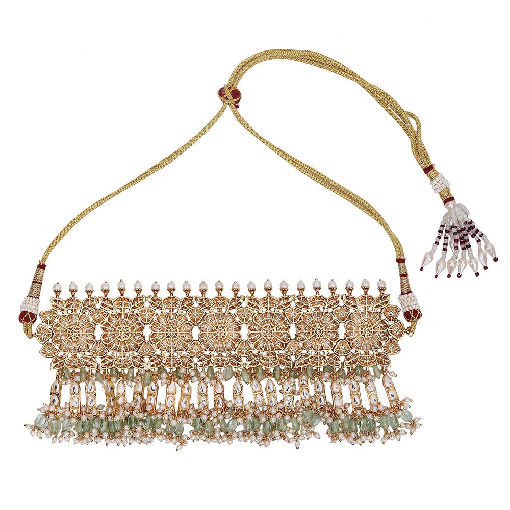 Bridal Gold Choker Necklace & Earring Set - Auraa Trends - Choker - Auraa Trends - Bridal Gold Choker Necklace & Earring Set