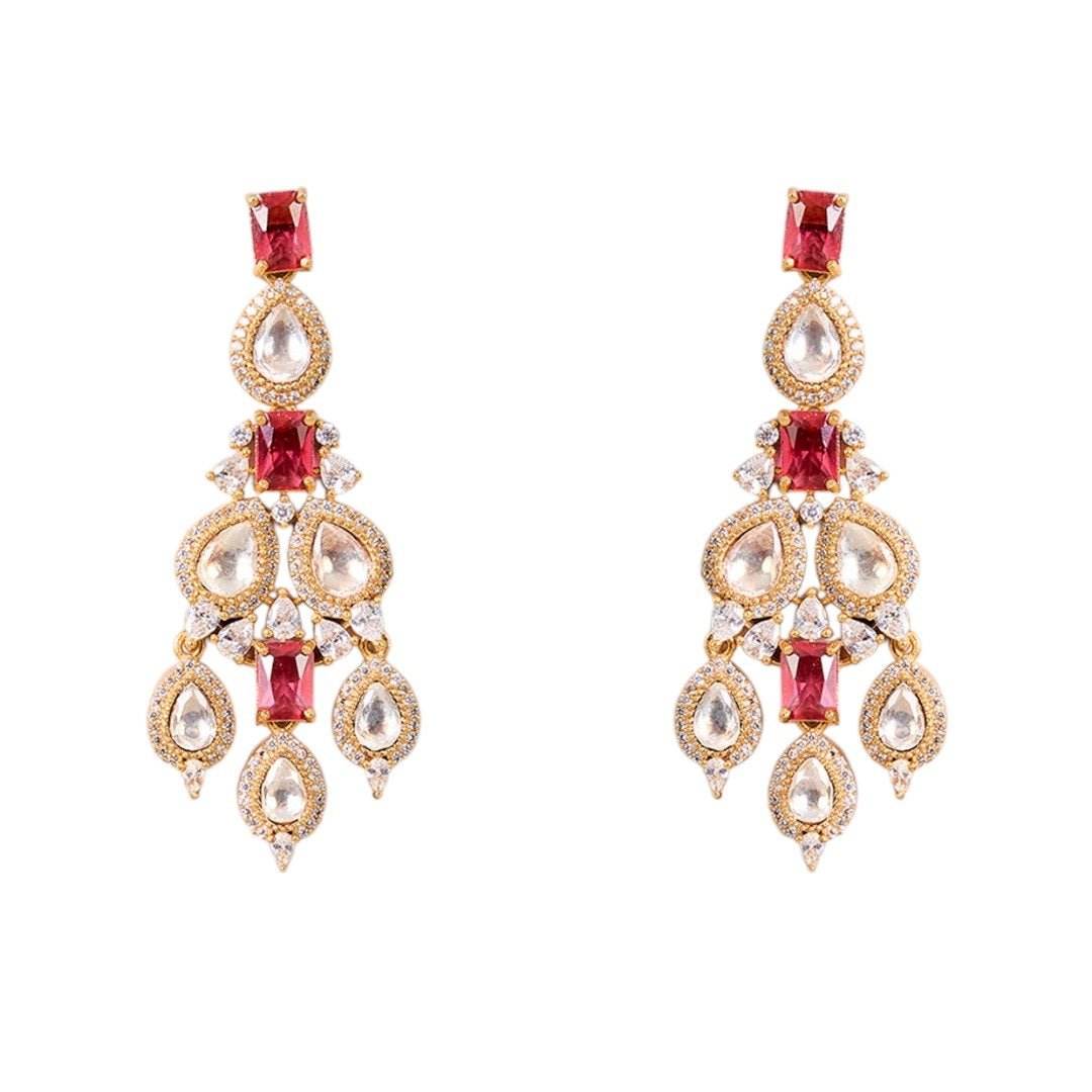 Bridal Kundan Choker Necklace Set with Ruby Red Stones & Earrings - Auraa Trends