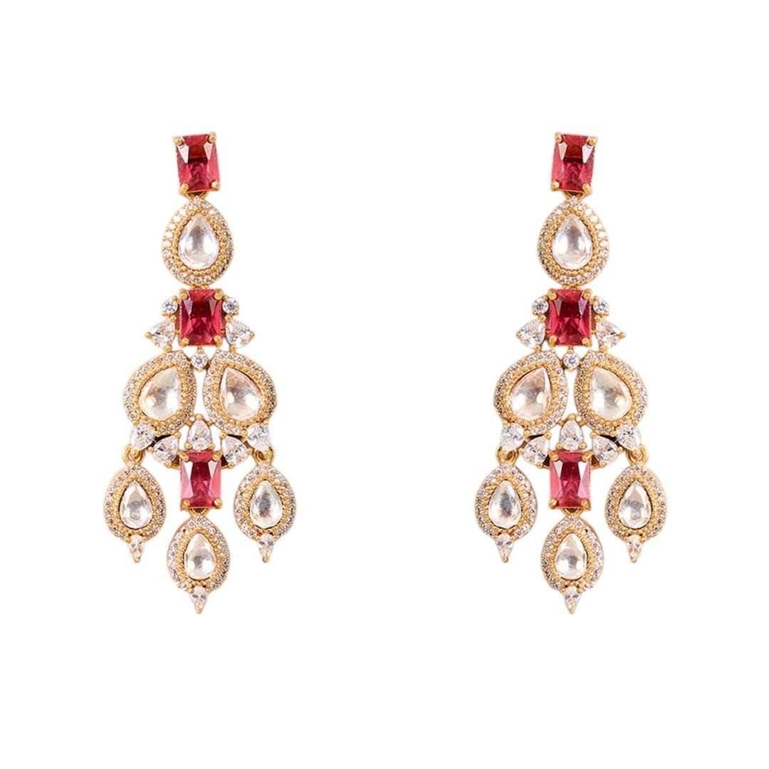 Bridal Kundan Choker Necklace Set with Ruby Red Stones & Earrings - Auraa Trends