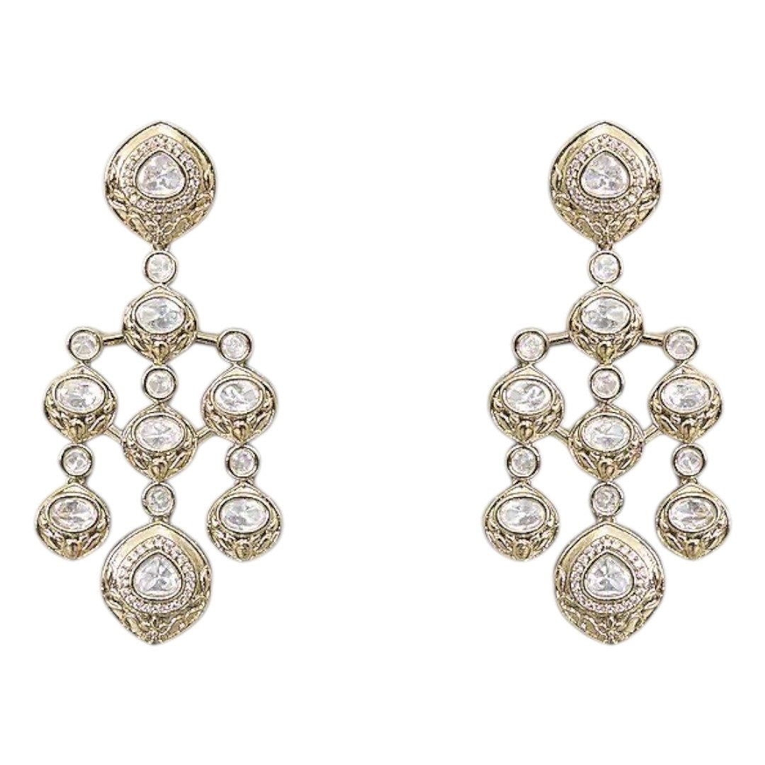 Bridal Kundan Gold - Plated Necklace Set with Earrings for Women - Auraa Trends - Necklace Set - - Auraa Trends - "Bridal woman wearing gold - plated Kundan necklace set with matching earrings – Traditional Indian jewelry for weddings and festive wear"