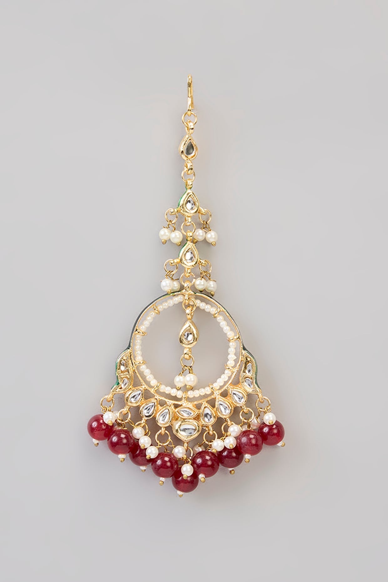 Bridal Kundan & Pearl Chandbali Earrings with Maang Tikka Set - Auraa Trends - Earring Set - # - Auraa Trends - Bridal Kundan & Pearl Chandbali Earrings with Maang Tikka Set