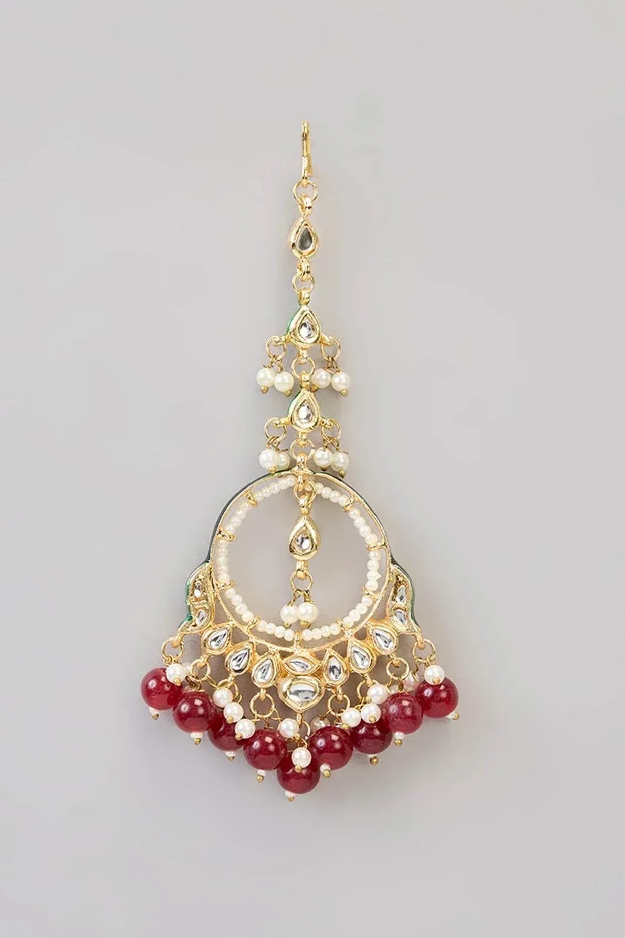 Bridal Kundan & Pearl Chandbali Earrings with Maang Tikka Set - Auraa Trends