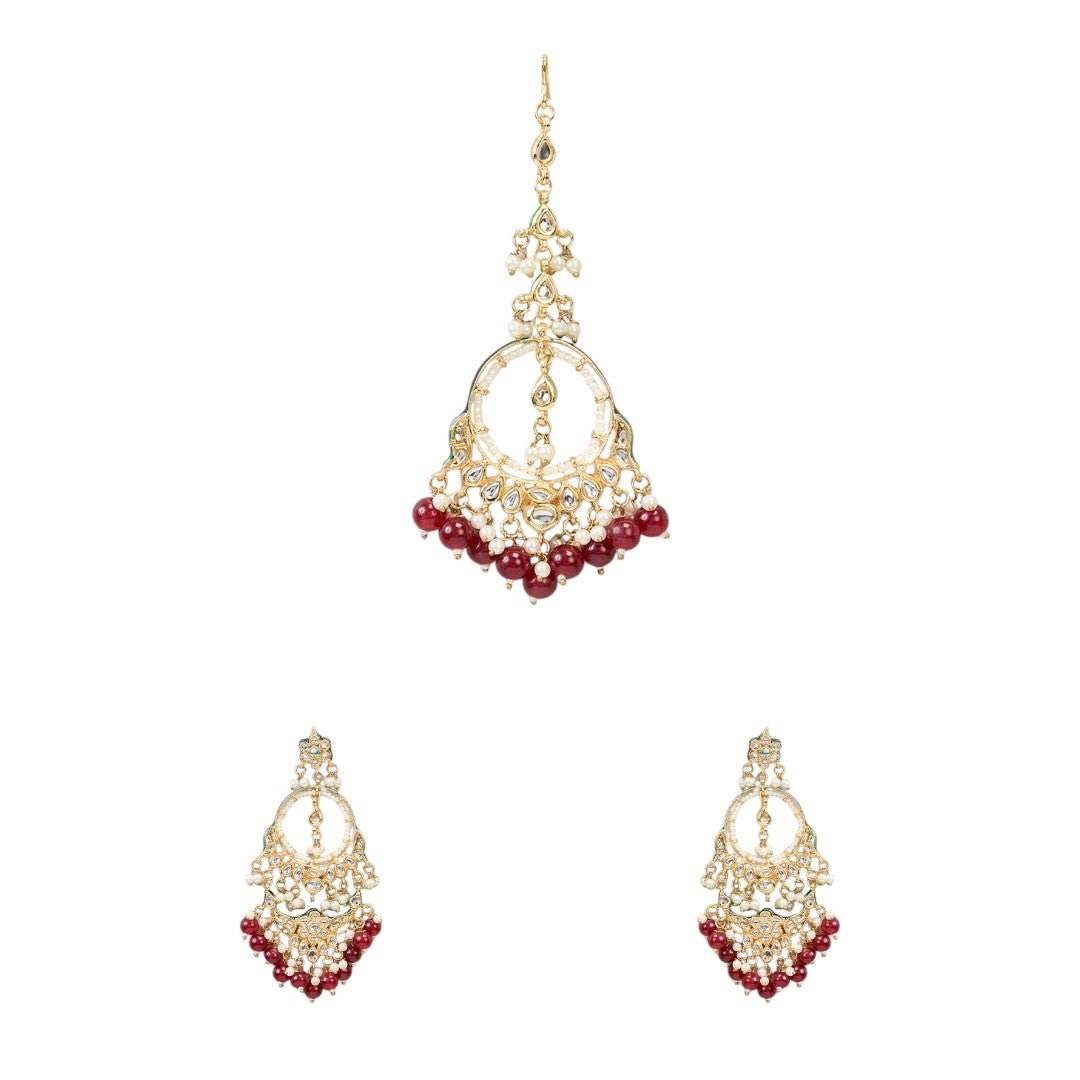 Bridal Kundan & Pearl Chandbali Earrings with Maang Tikka Set - Auraa Trends