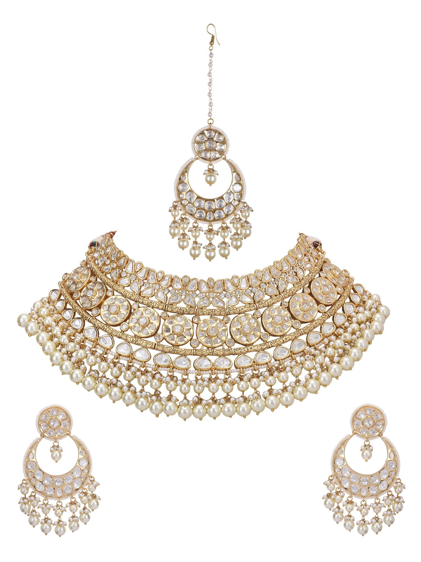 Bridal Necklace Set With Gold Jades & Pearls - Auraa Trends - Necklace Set - Bridal Necklace Set With Gold Jades & Pearls