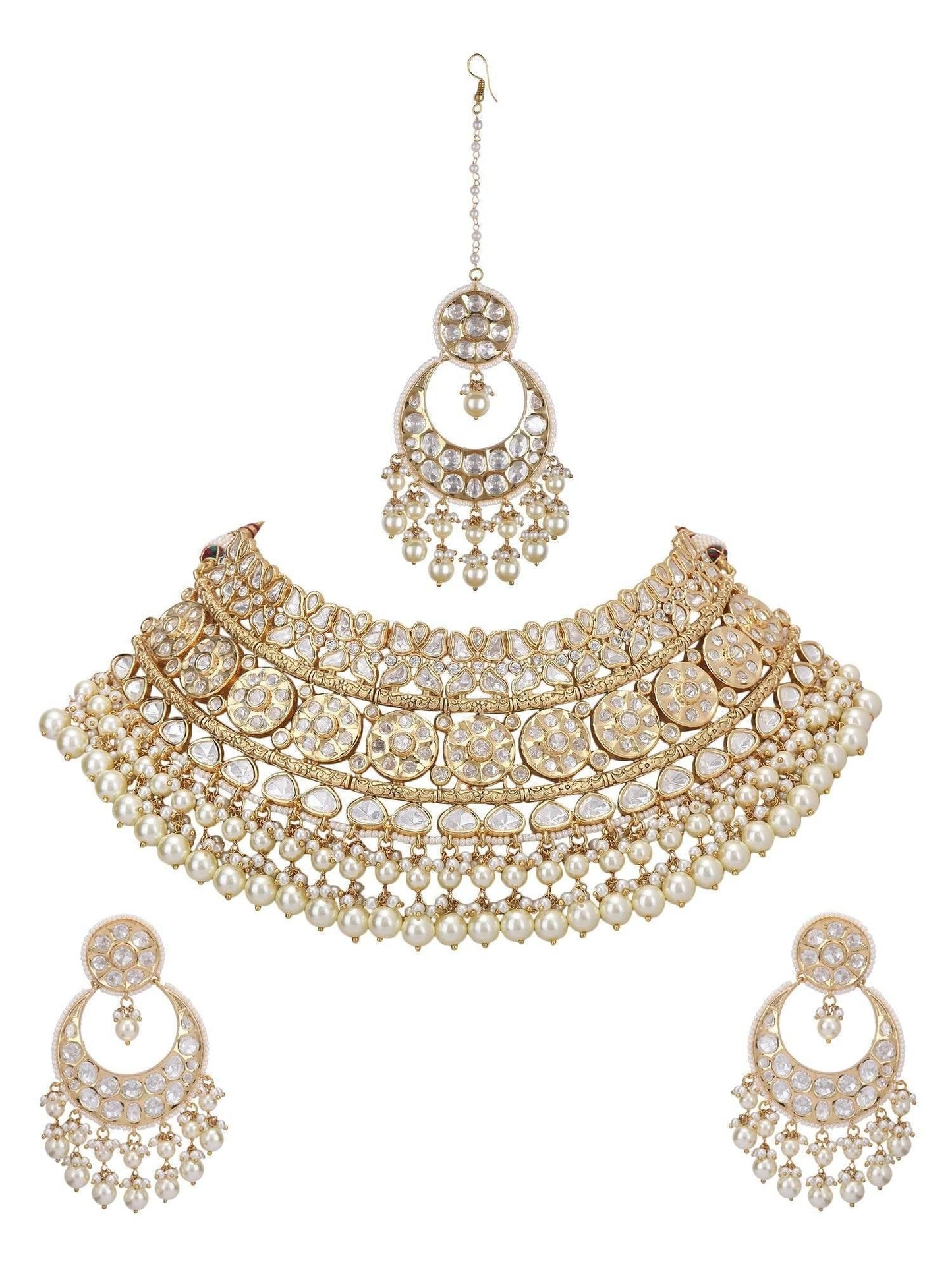 Bridal Necklace Set With Gold Jades & Pearls - Auraa Trends