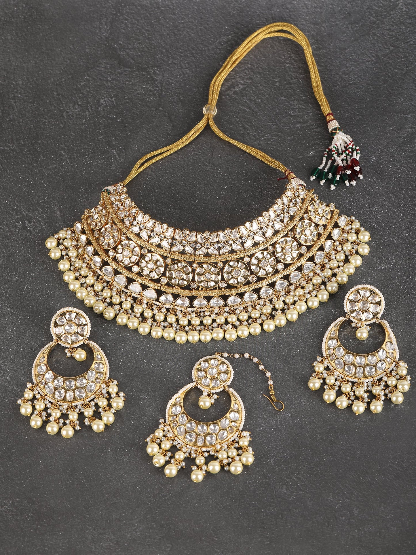 Bridal Necklace Set With Gold Jades & Pearls - Auraa Trends - Necklace Set - Buy Gold Jades & Pearls