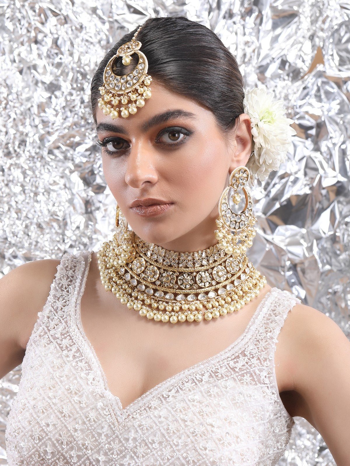 Bridal Necklace Set With Gold Jades & Pearls - Auraa Trends - Necklace Set - Buy Bridal Necklace Set With Gold Jades & Pearls