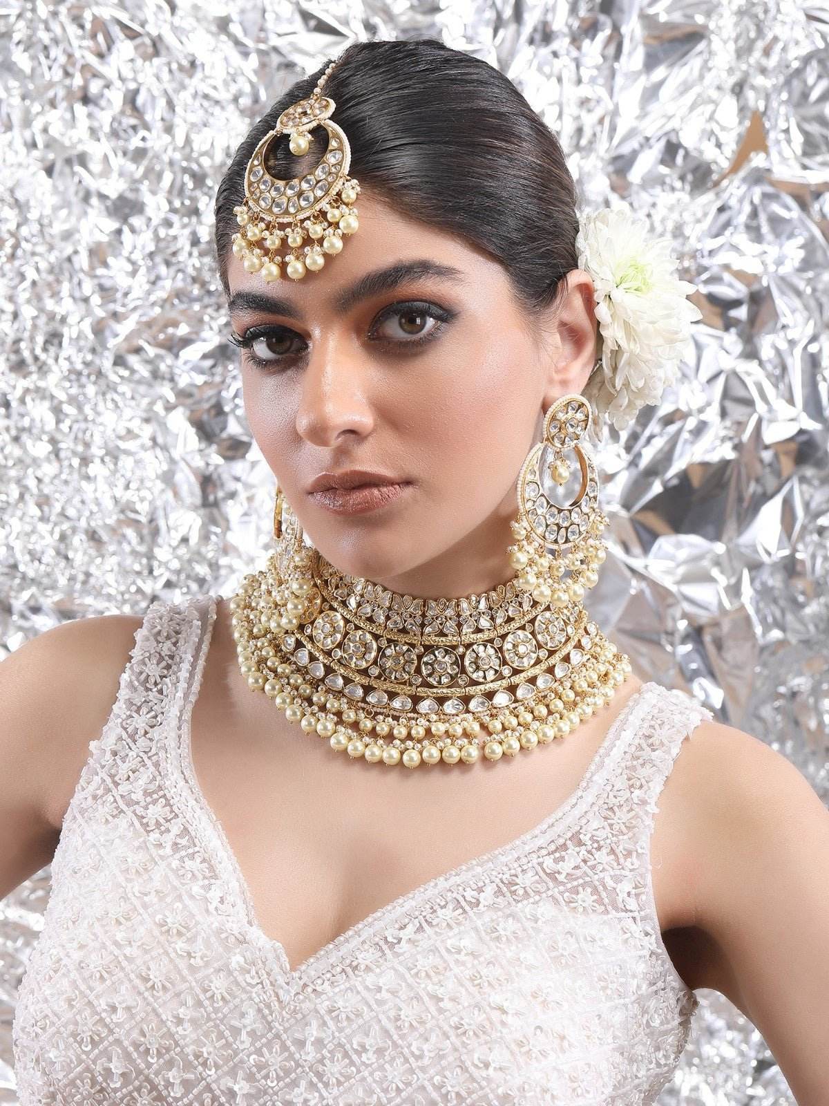 Bridal Necklace Set With Gold Jades & Pearls - Auraa Trends