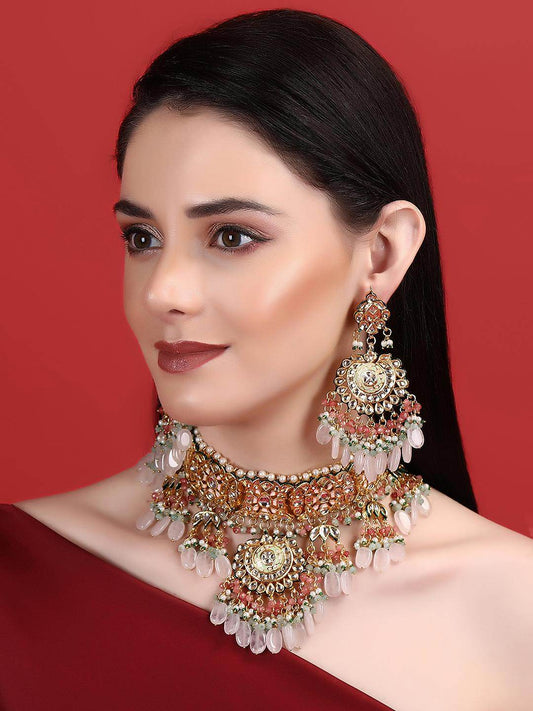 Bridal Pink Kundan Necklace Set - Auraa Trends