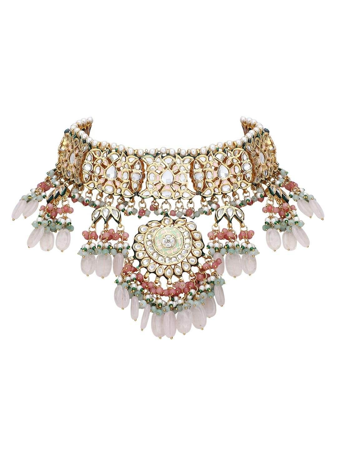 Bridal Pink Kundan Necklace Set - Auraa Trends