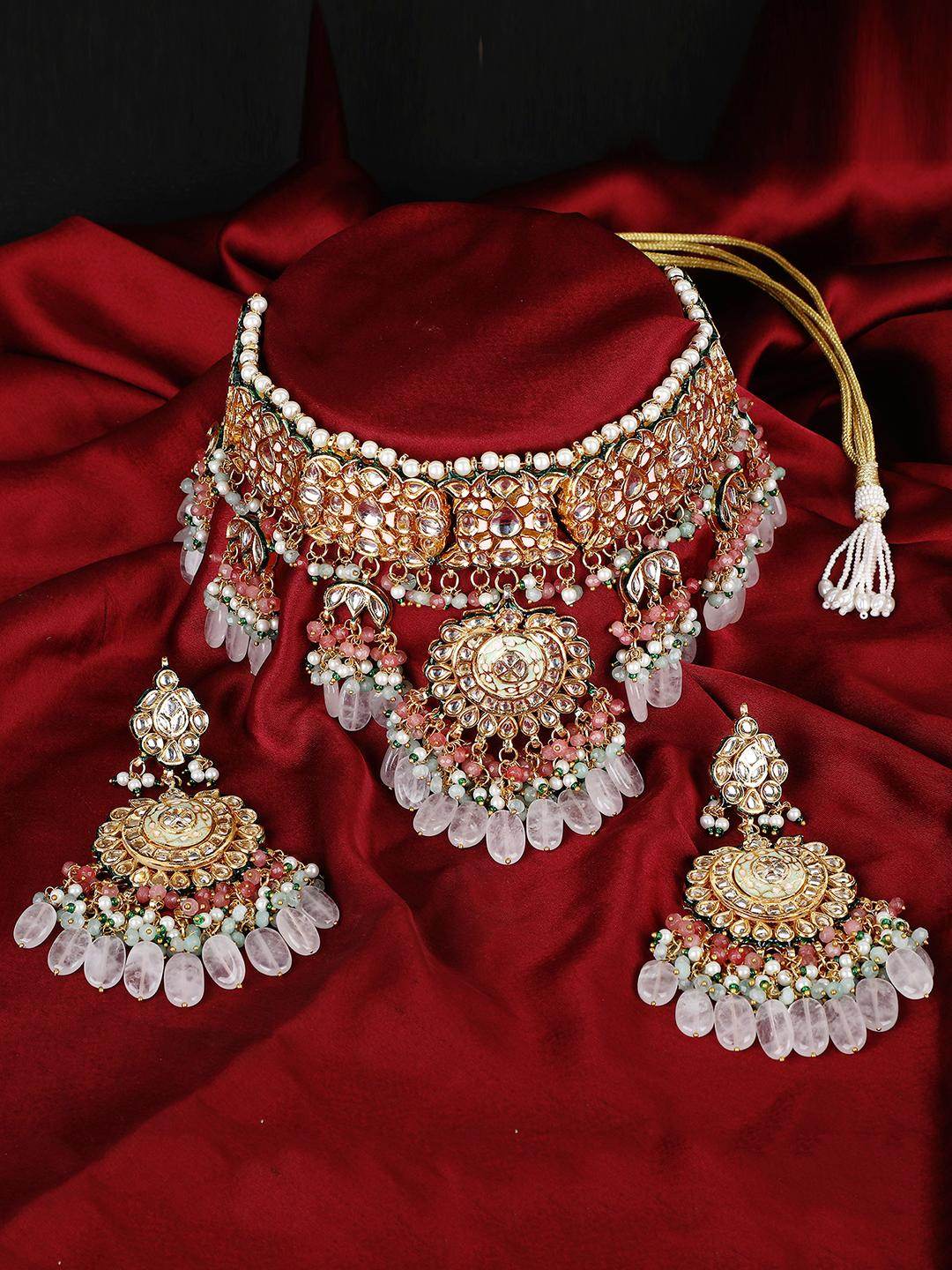 Bridal Pink Kundan Necklace Set - Auraa Trends