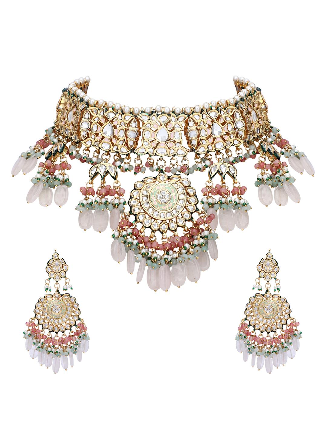 Bridal Pink Kundan Necklace Set - Auraa Trends - Necklaces - # - Auraa Trends - Bridal Pink Kundan Necklace Set