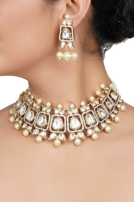 Brilliant Gold Plated Bead & Kundan Polki Necklace Set - Auraa Trends
