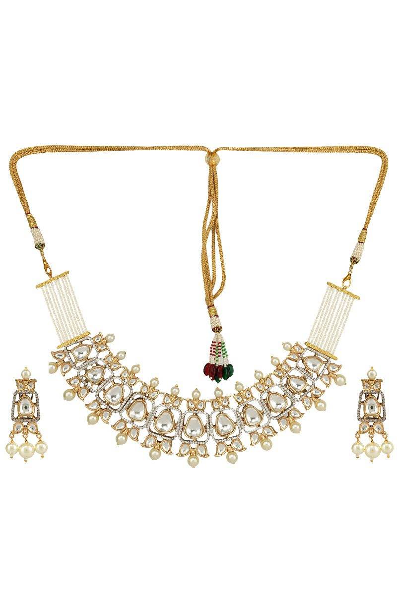 Brilliant Gold Plated Bead & Kundan Polki Necklace Set - Auraa Trends