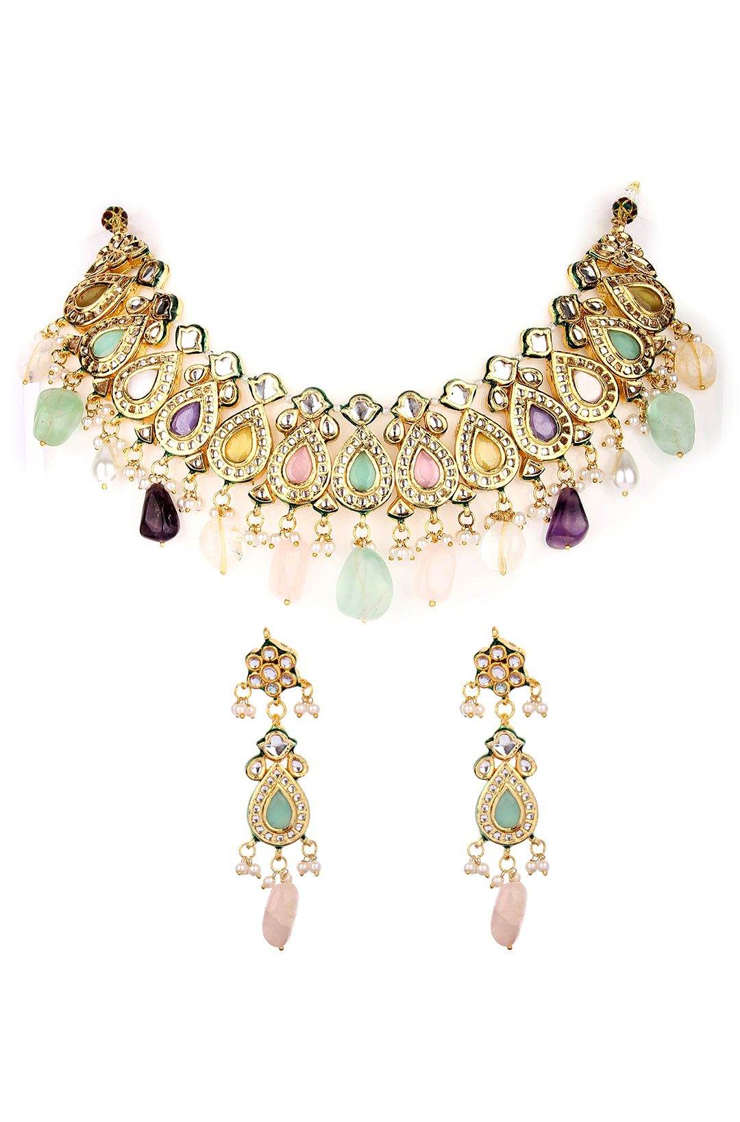 Brilliant Gold Plated Kundan Necklace Set - Auraa Trends