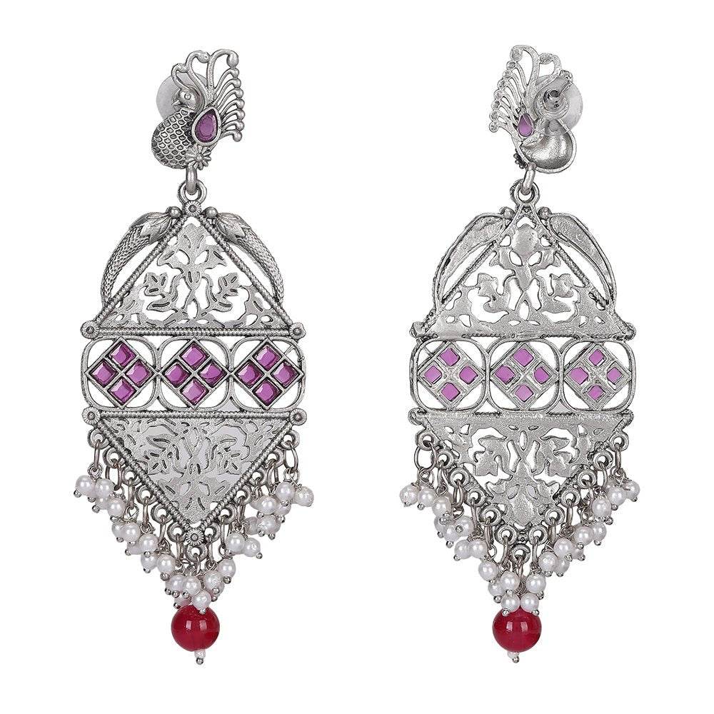 Buy Aviana Antique Silver-Tone Dangle Earrings with Ruby Accents Women - Auraa Trends
