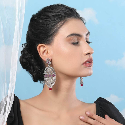Buy Aviana Antique Silver-Tone Dangle Earrings with Ruby Accents Women - Auraa Trends