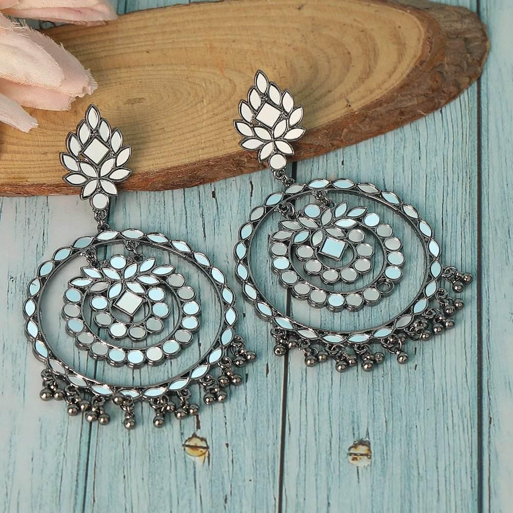 Buy Aviana Boho-Style Silver-Tone Round Mirror Work Earrings for Ladies - Auraa Trends