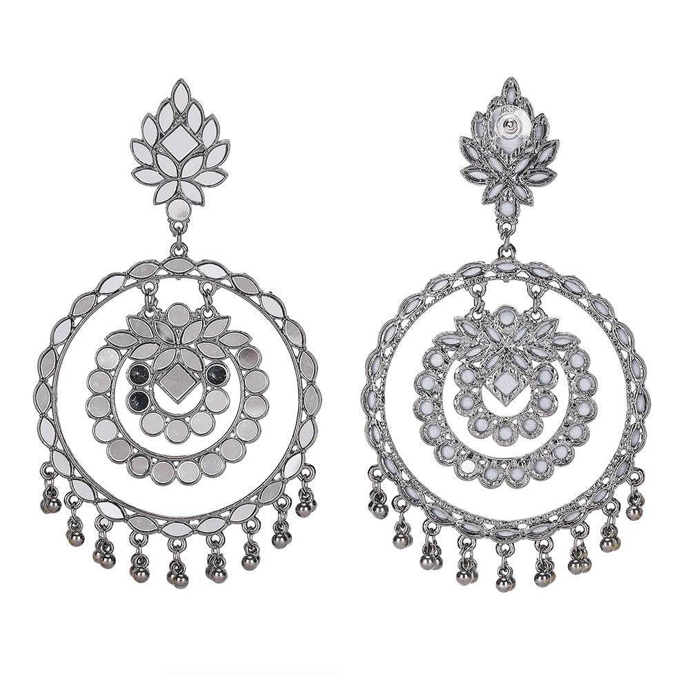 Buy Aviana Boho-Style Silver-Tone Round Mirror Work Earrings for Ladies - Auraa Trends